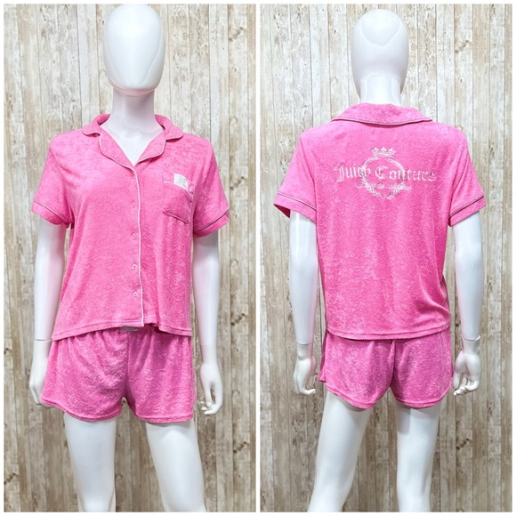 Juicy Couture Electric Pink Velour Shorts Set [H7] - Picture 1 of 8